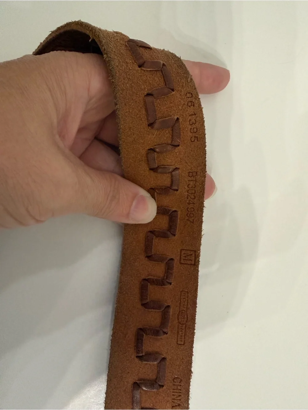 Fossil Brown Leather Belt M Western Tooled Braided Boho Cowgirl 42” Shaded